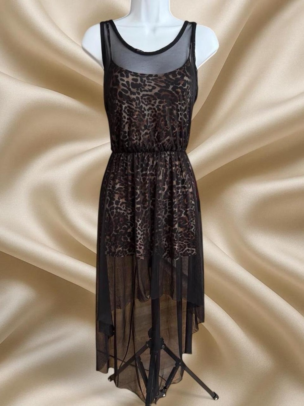 Y2K Indie 2b bebe Leopard Mesh Midi Dress Sheer Black 2000s